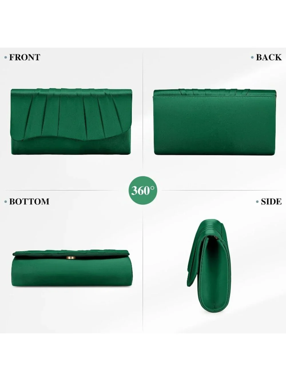 👜 Women's Green Formal Elegant Evening Bag Magnetic Satin Formal Clutch Purses